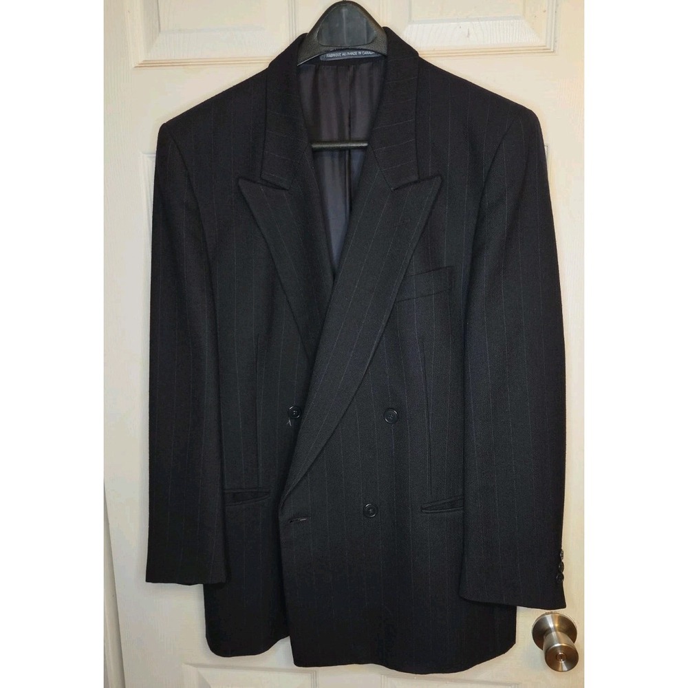 Profilo Dillard's Mens Wool Blazer 40 42R Double Breasted Pinstripe Made Canada